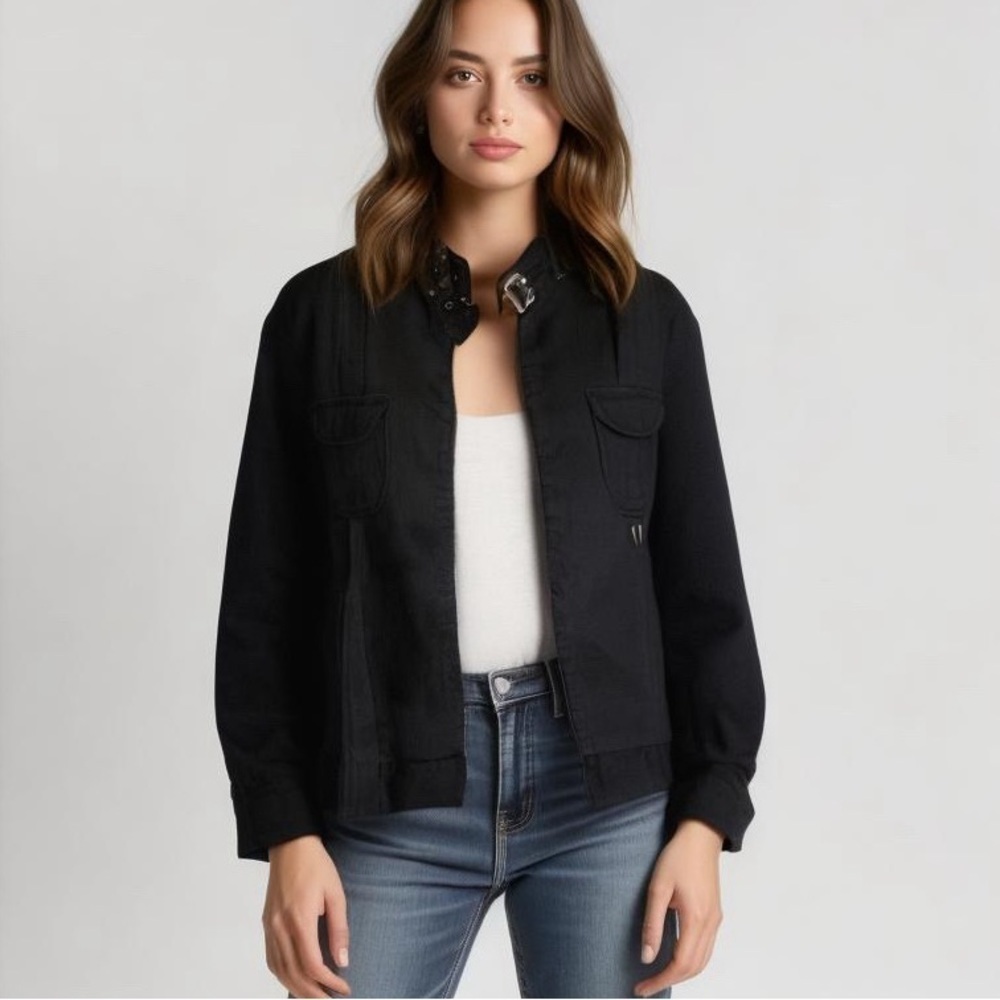 Kenzie Jean Black Faded Denim Biker Moto Grunge Jacket US 12